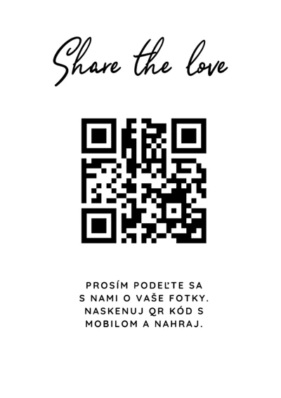 Svatební kartička s QR kódem – návrh 5, minimalistický černobílý