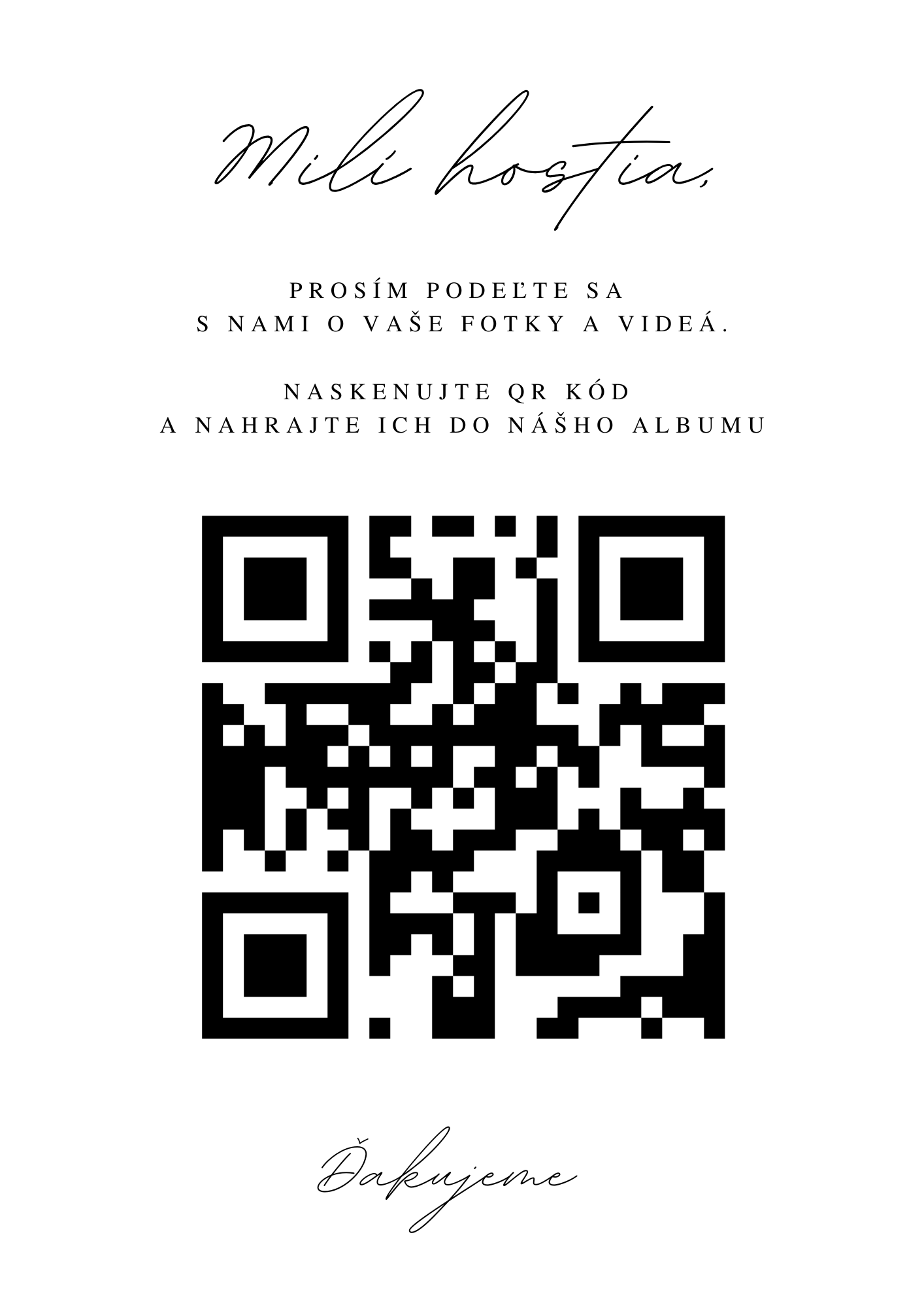 Návrh svatební kartičky s QR kódem na stůl